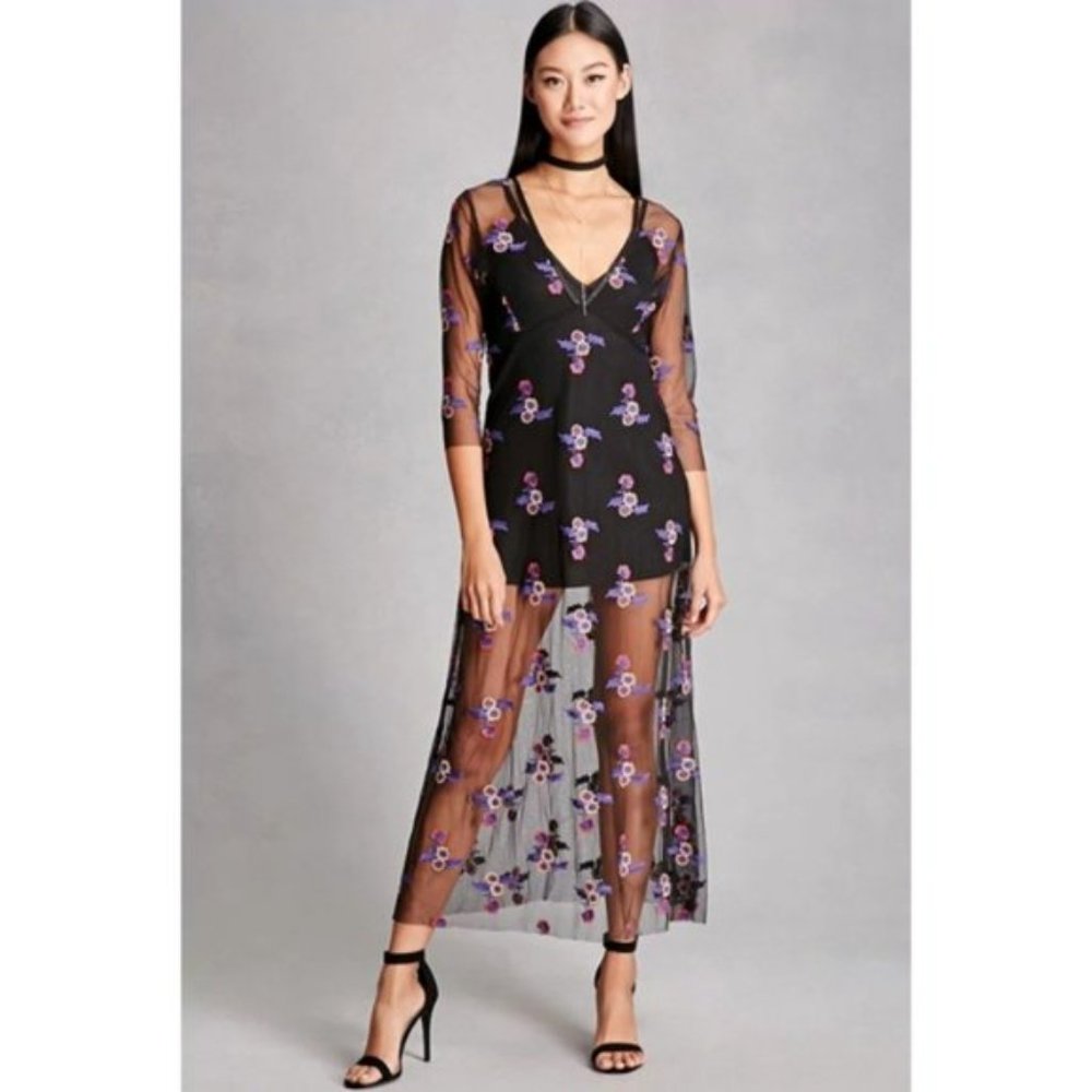 NWT RD & KOKO Embroidered Sheer Mesh Slip Dress Size M